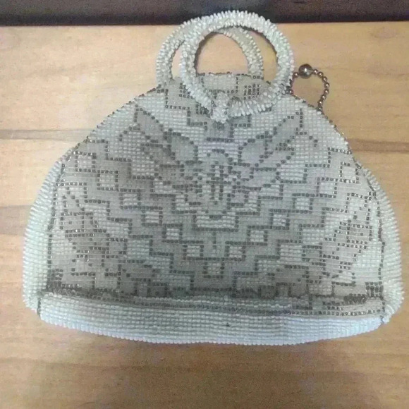 Small beaded clutch ivory and copper color - Picture 2 of 4